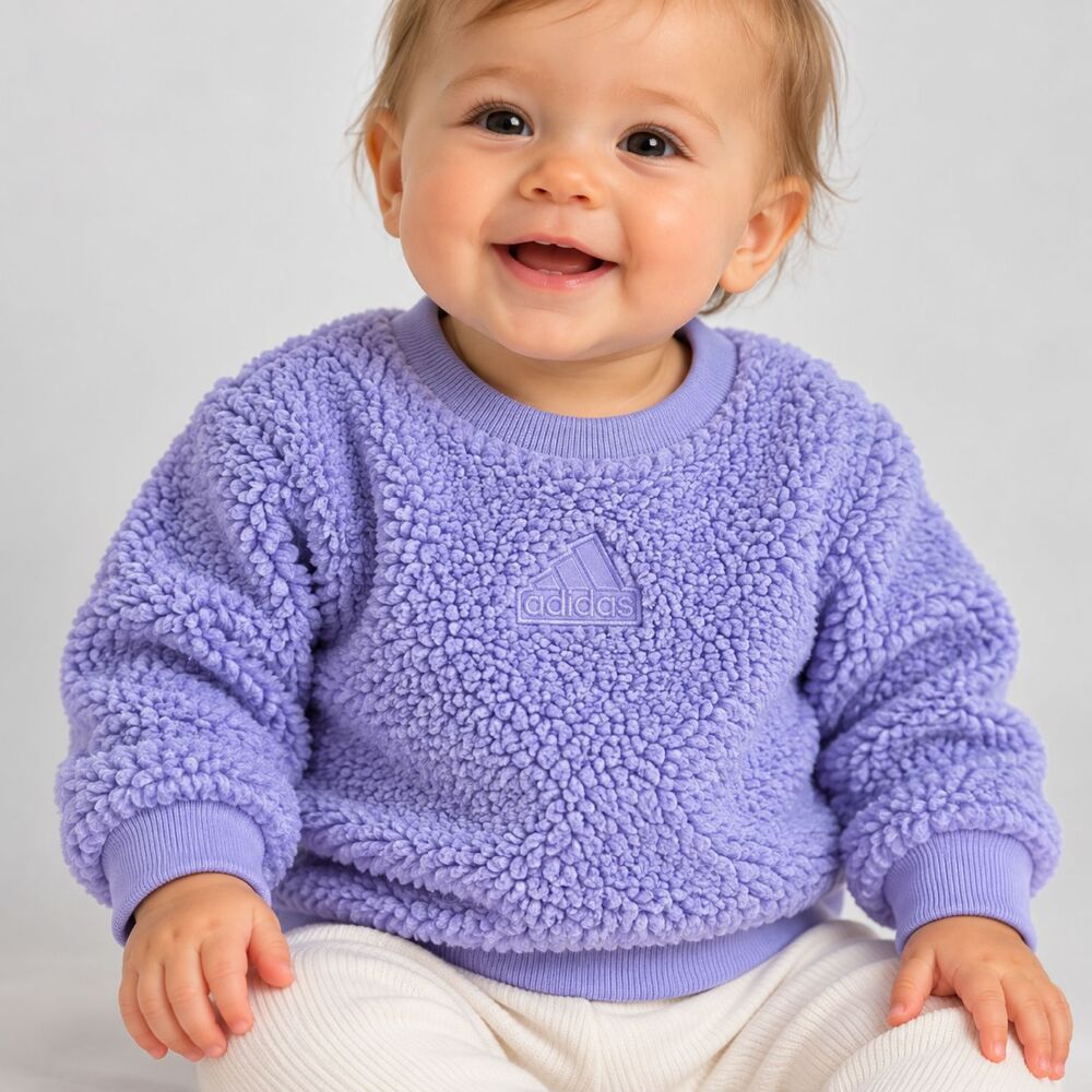 Adidas Infant 9M Purple Sherpa Fleece Pullover Sweatshirt Cozy Crewneck Baby